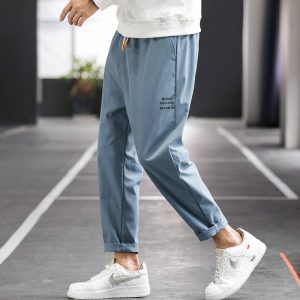 Men's casual pants loose straight cropped trousers Korean style trend summer wide-leg pants