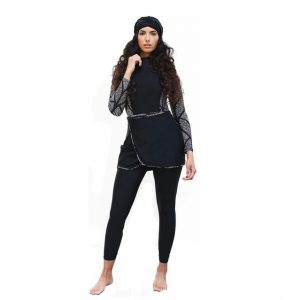 Women Modest Patchwork Long Sleeves Sport Swimsuit 3pcs Islamic Burkinis Wear Bathing Suit