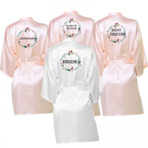 Wedding Satin Dressing Gown, Personalised Wreath Robe Pajamas Wedding Bridesmaid Gifts Maid of Honor  Bridal Party Robes Gift