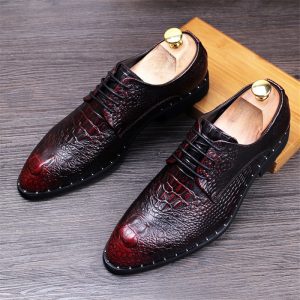 Men's Crocodile Dress Leather Shoes Lace-Up Business Office Oxfords Flats Plus Size
