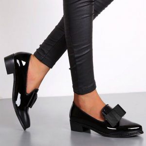 Women Bow Pointed Toe Flats Leather Shoes