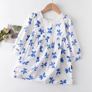 2-6Y Bear Girls Square Collar Clothing Flower Print